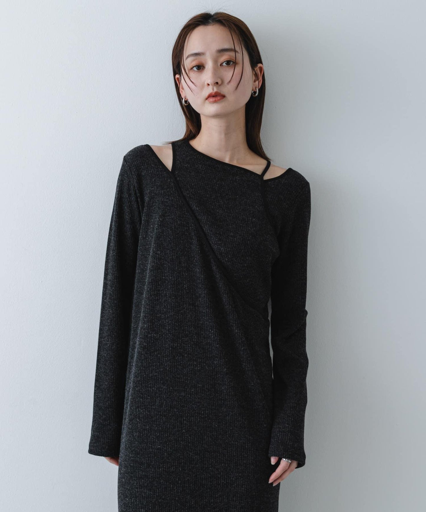 疊穿設計羅紋連衣裙