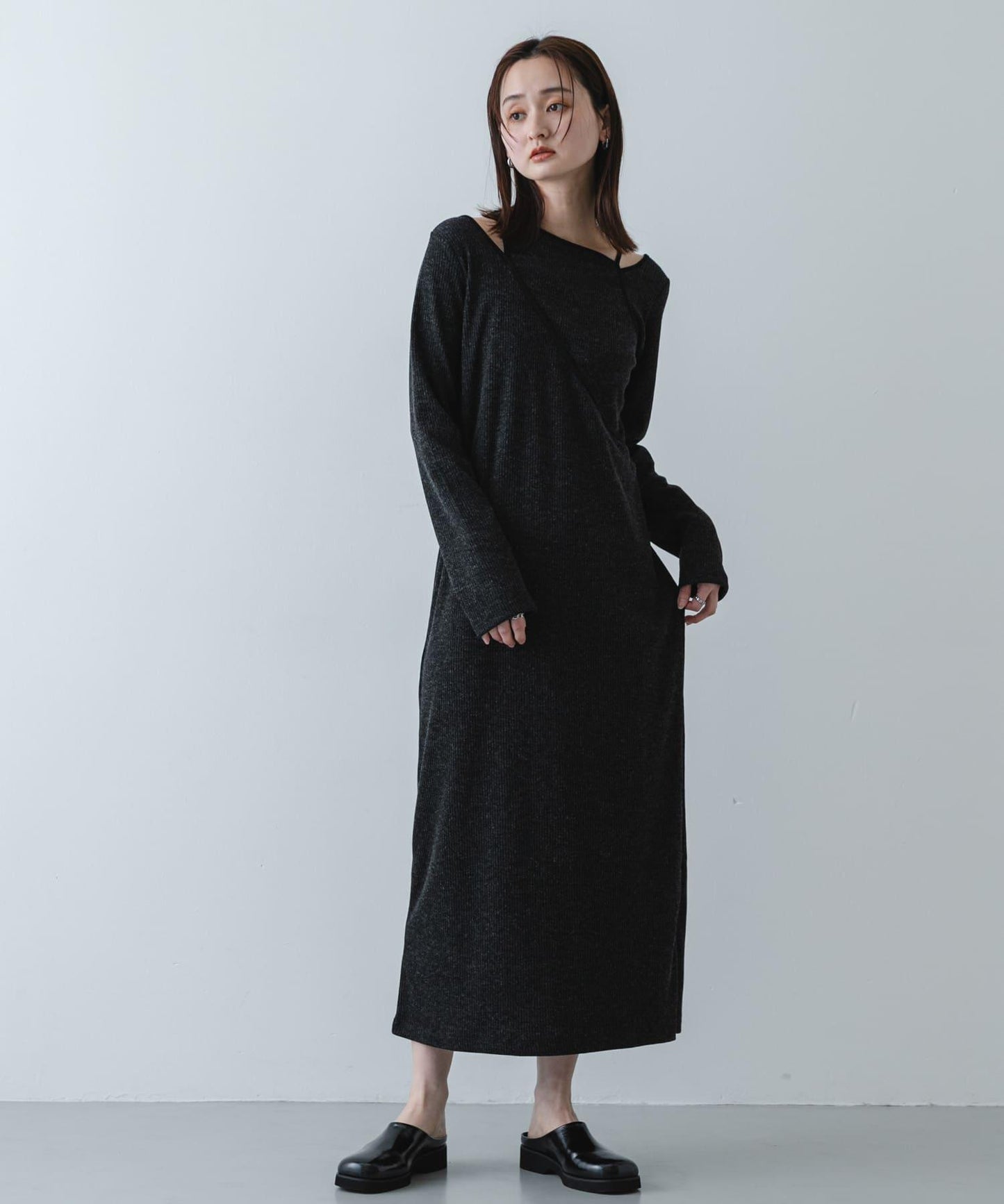 疊穿設計羅紋連衣裙