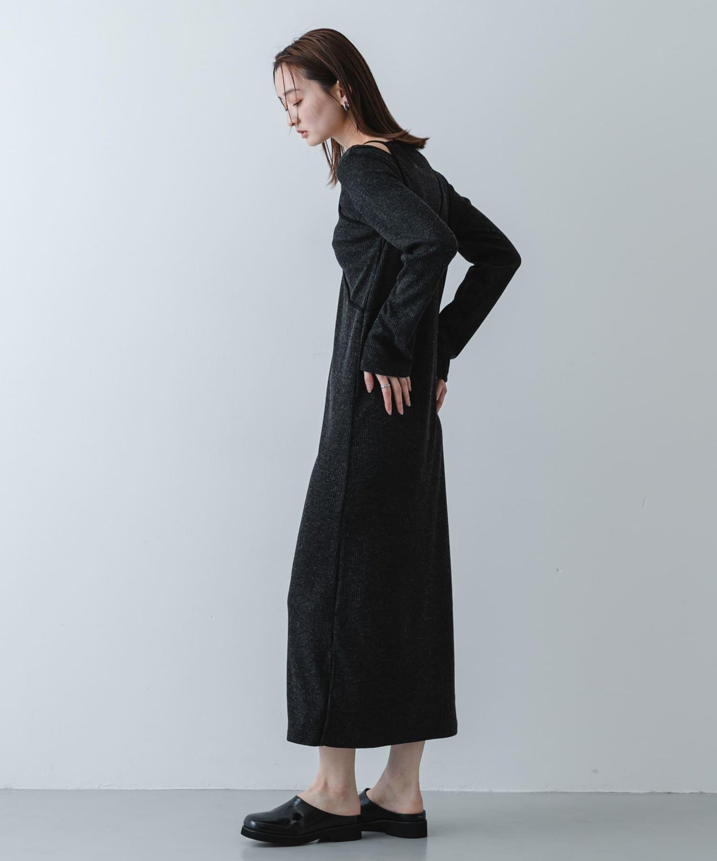 疊穿設計羅紋連衣裙