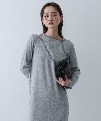 疊穿設計羅紋連衣裙