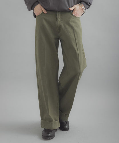 斜紋雙寬闊腿褲