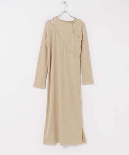 疊穿設計羅紋連衣裙