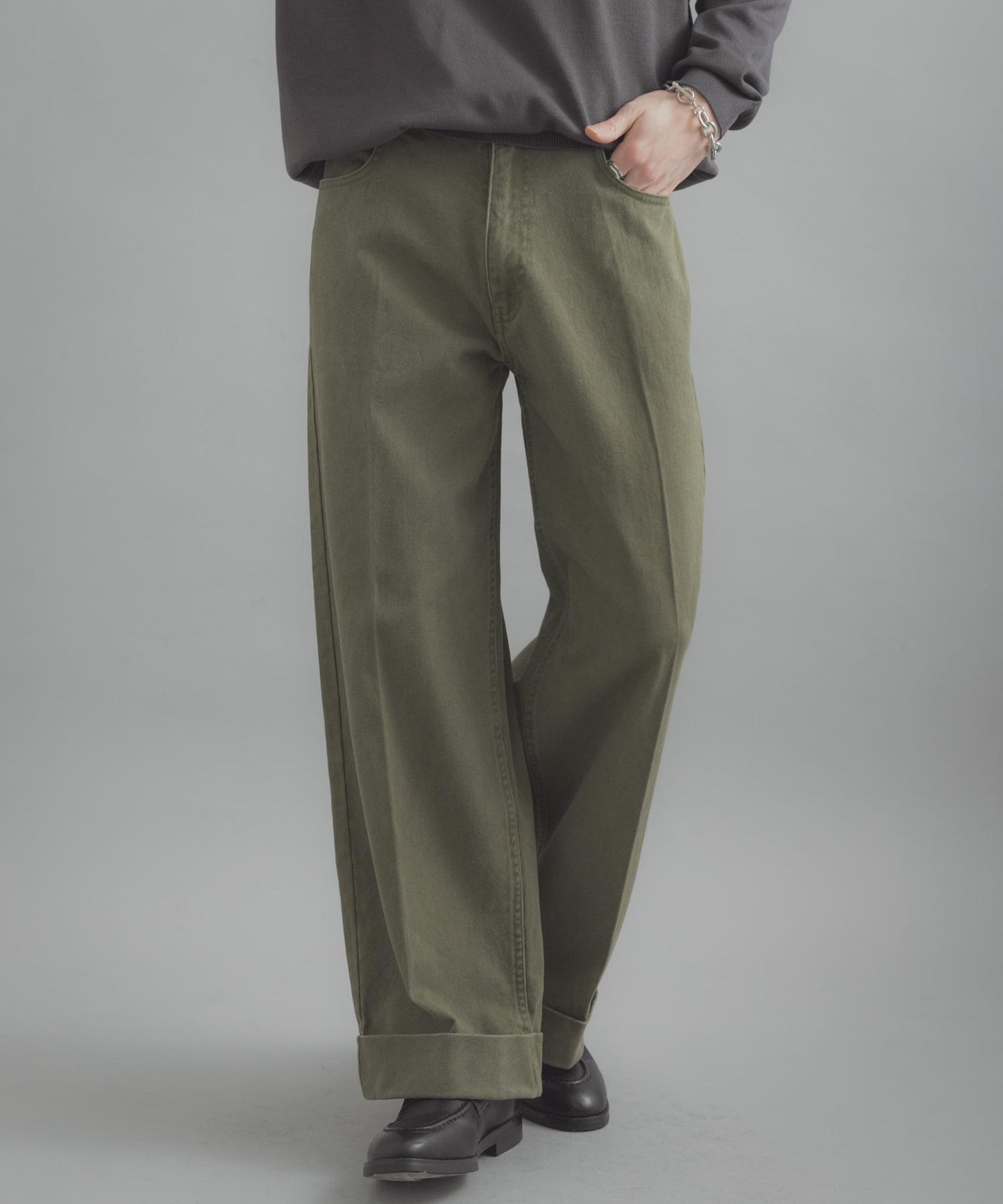 斜紋雙寬闊腿褲