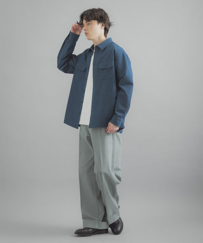 斜紋雙寬闊腿褲