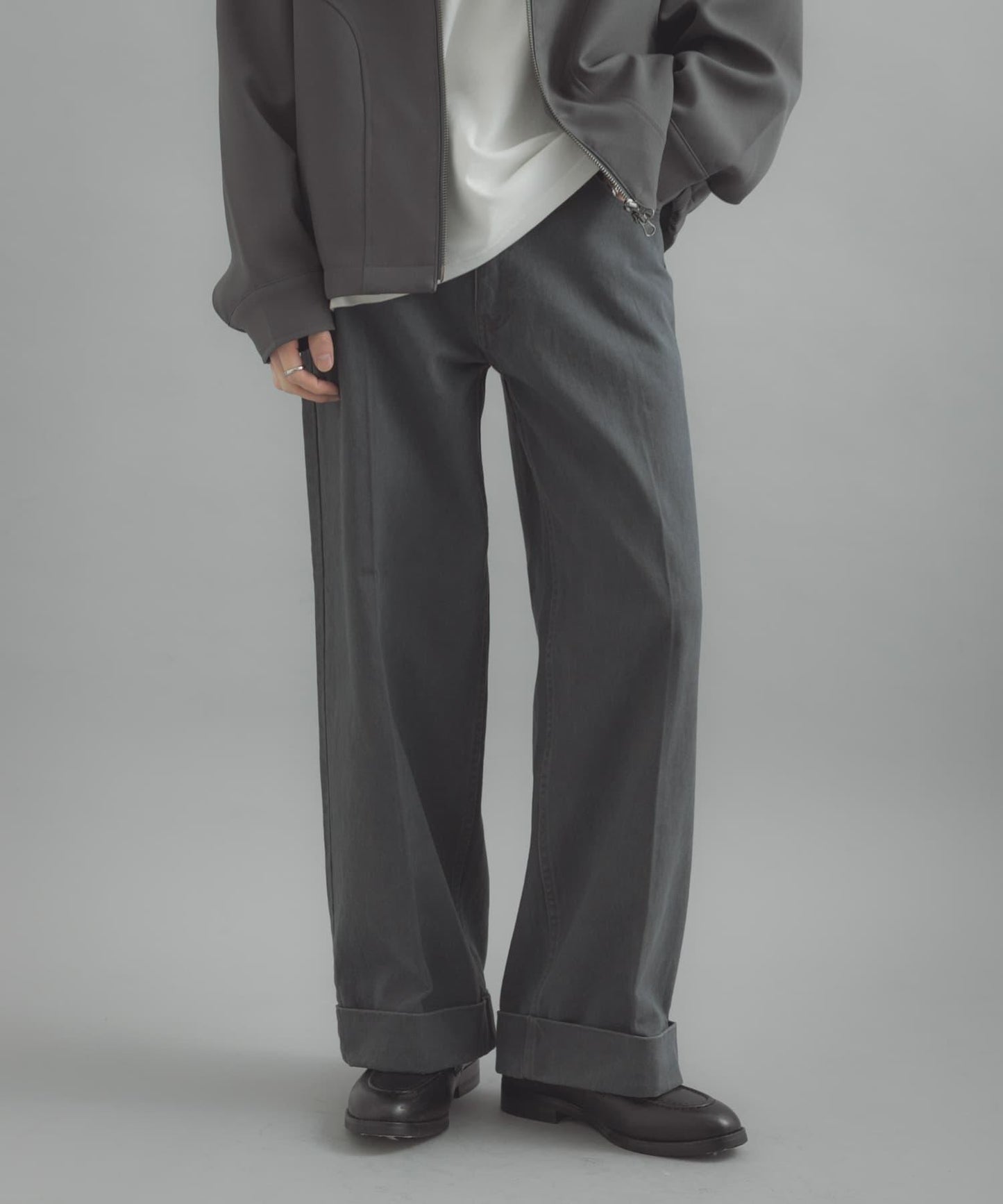 斜紋雙寬闊腿褲