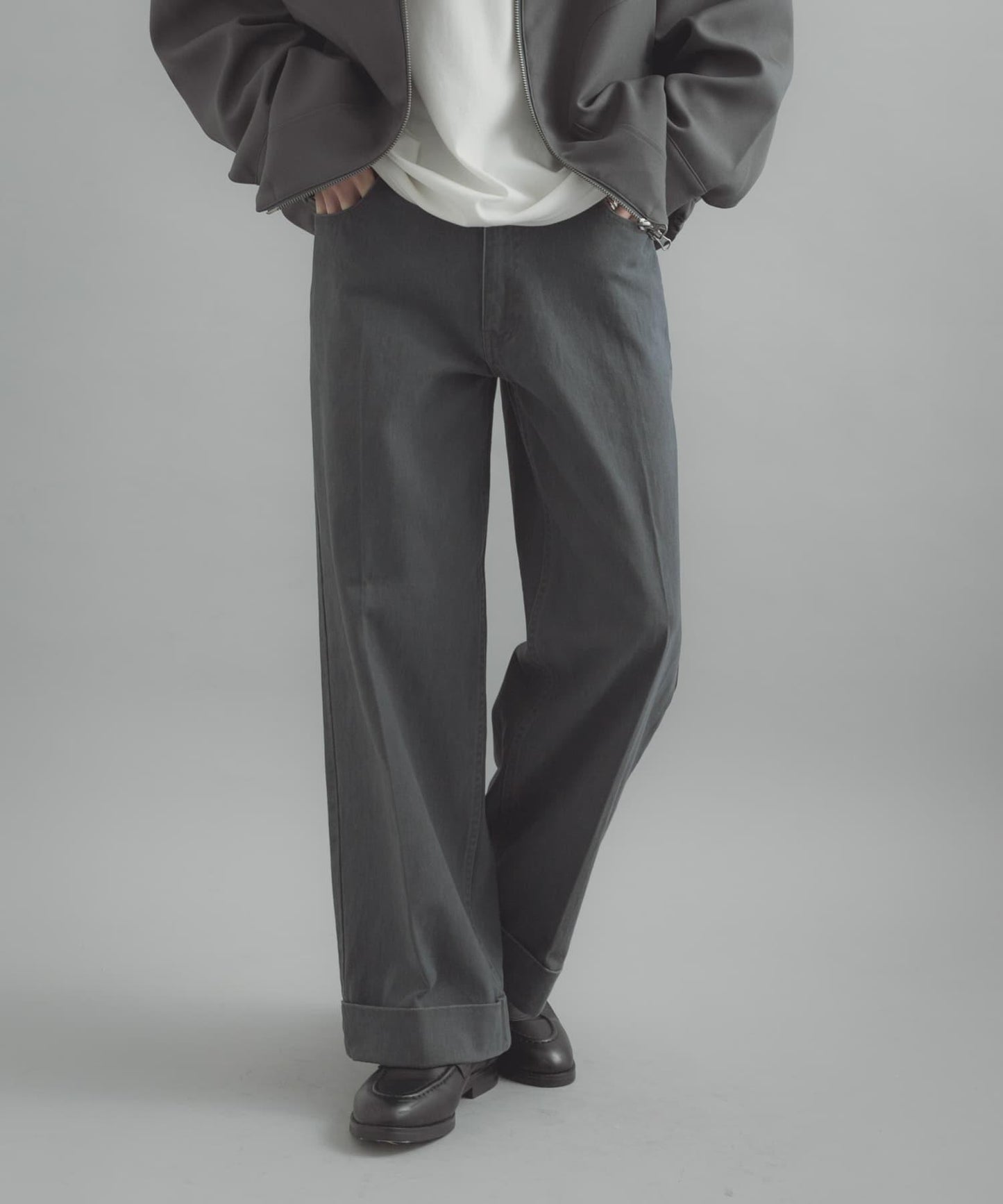 斜紋雙寬闊腿褲