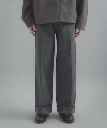 斜紋雙寬闊腿褲