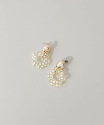 格紋花朵設計耳環