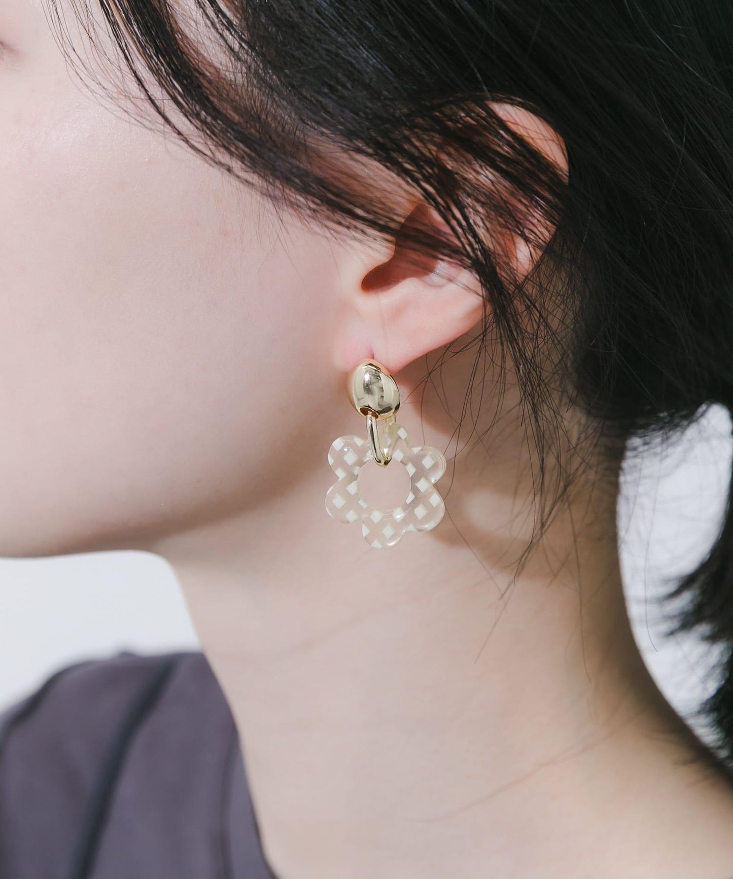 格紋花朵設計耳環