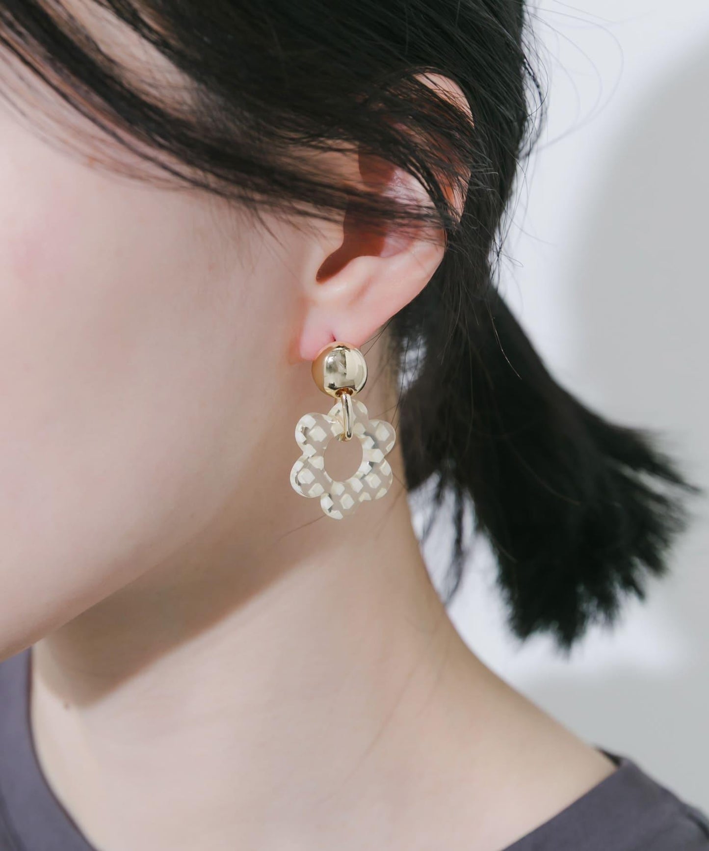 格紋花朵設計耳環