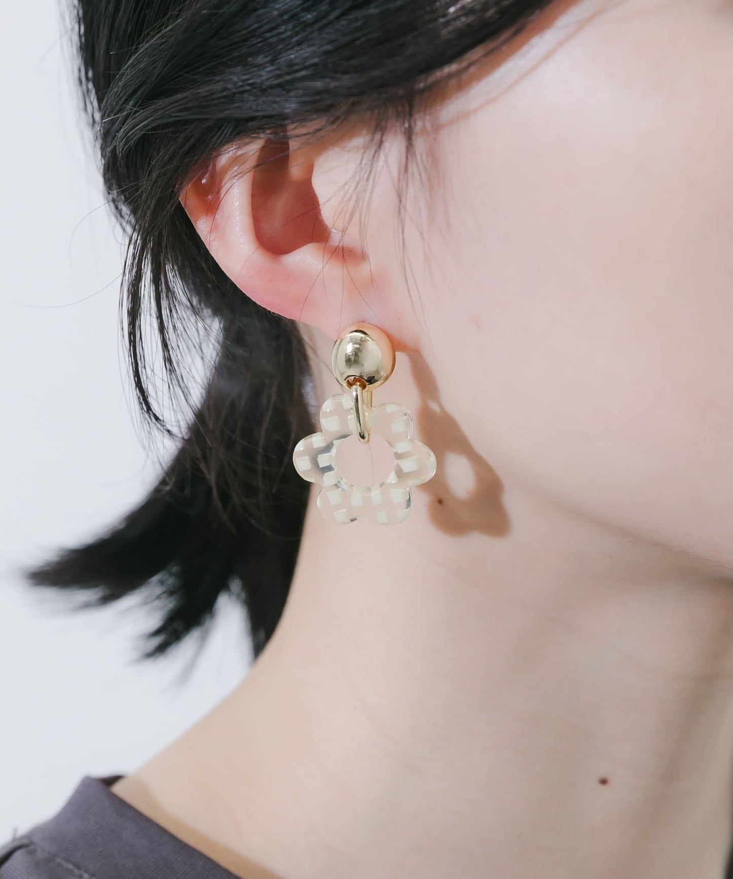 格紋花朵設計耳環