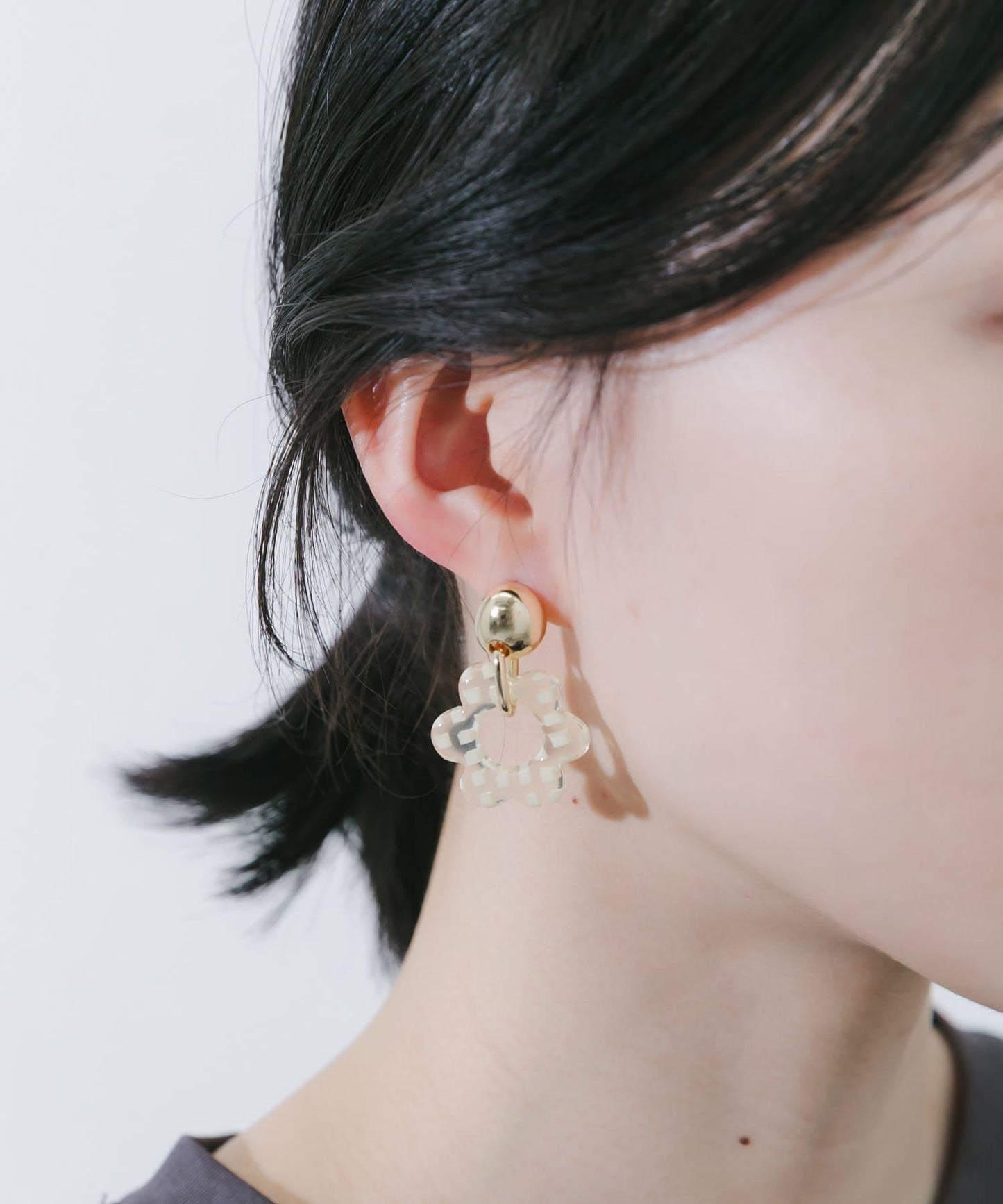 格紋花朵設計耳環