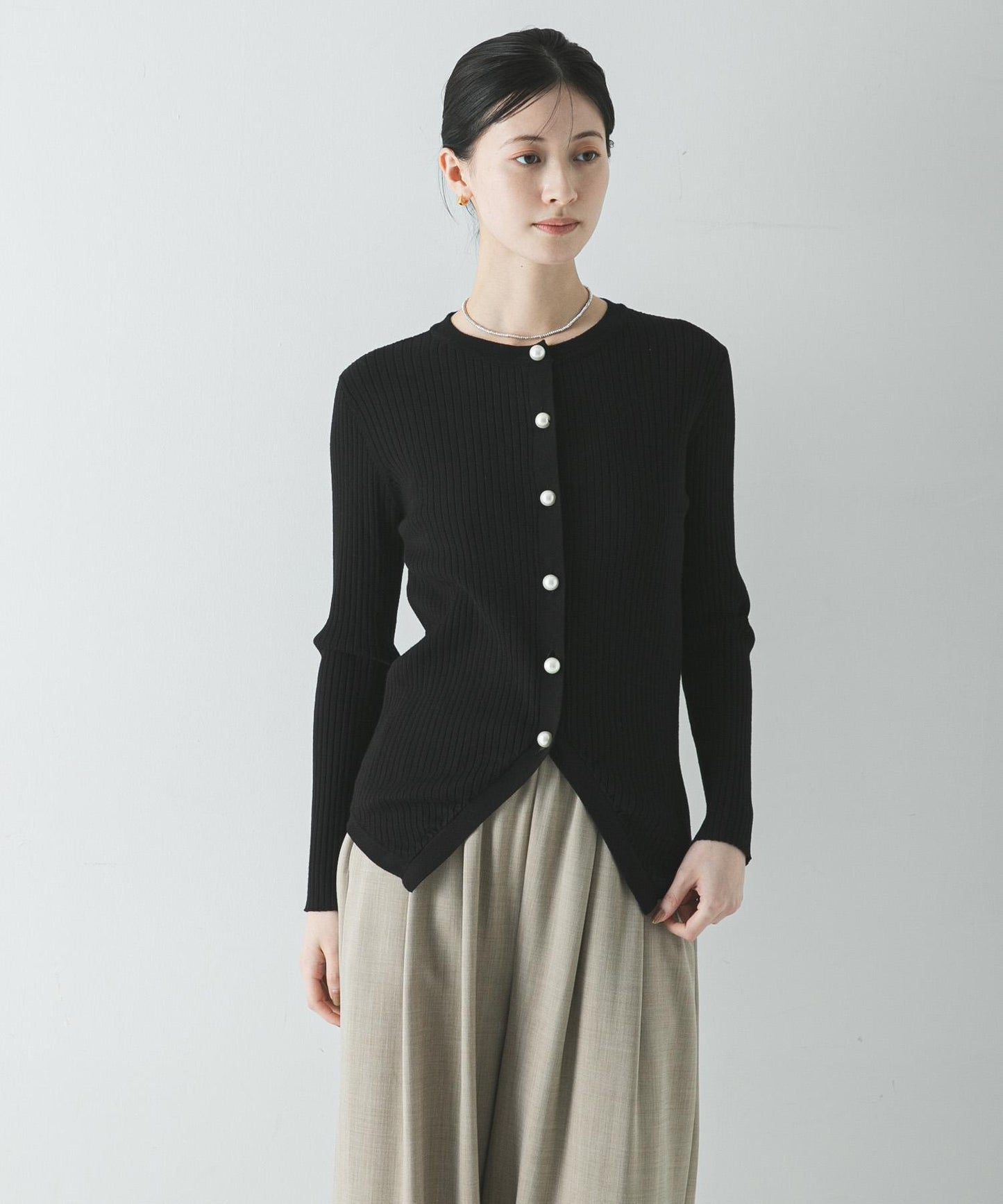珍珠紐扣 寬版羅紋 針織開衫