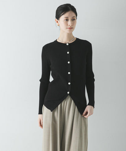 珍珠紐扣 寬版羅紋 針織開衫