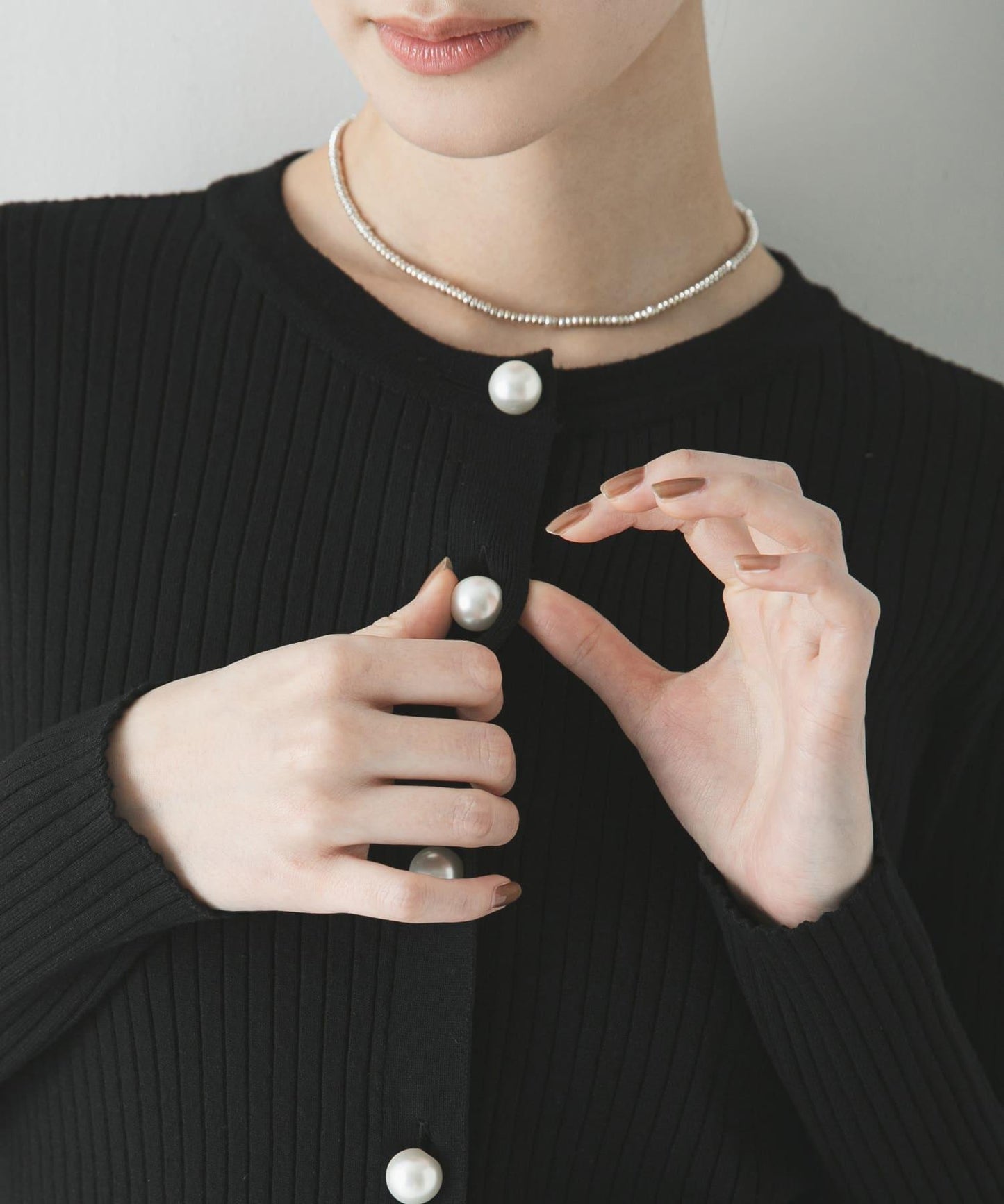 珍珠紐扣 寬版羅紋 針織開衫