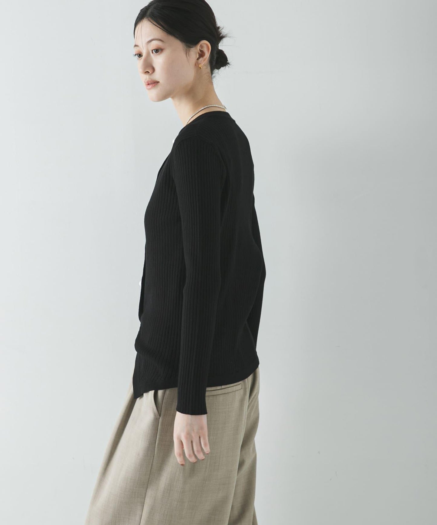 珍珠紐扣 寬版羅紋 針織開衫