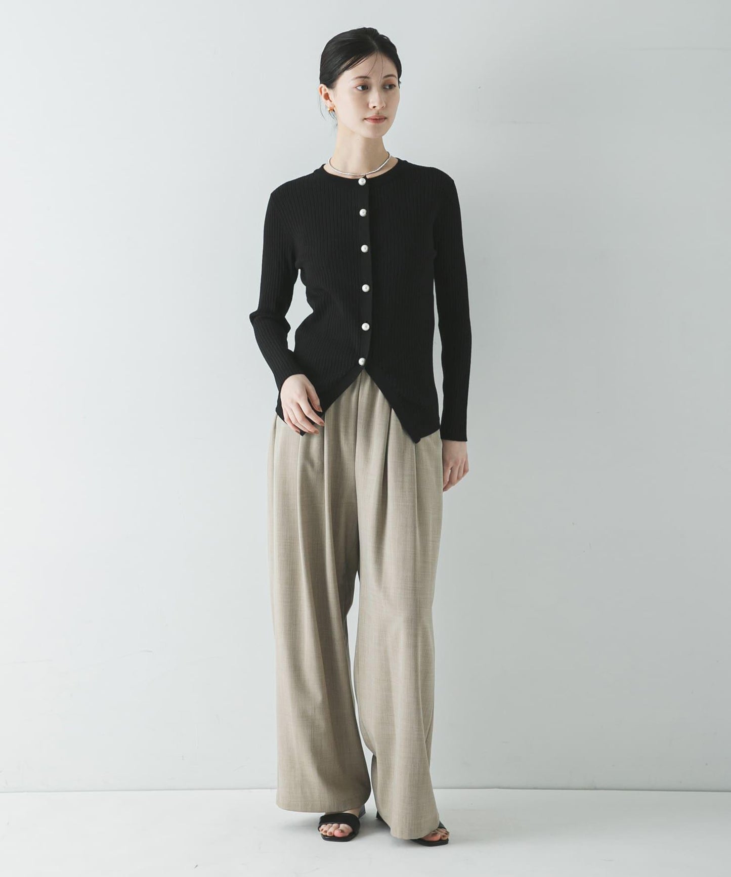 珍珠紐扣 寬版羅紋 針織開衫