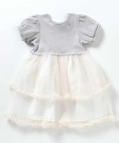 荷葉邊網紗拼接連衣裙