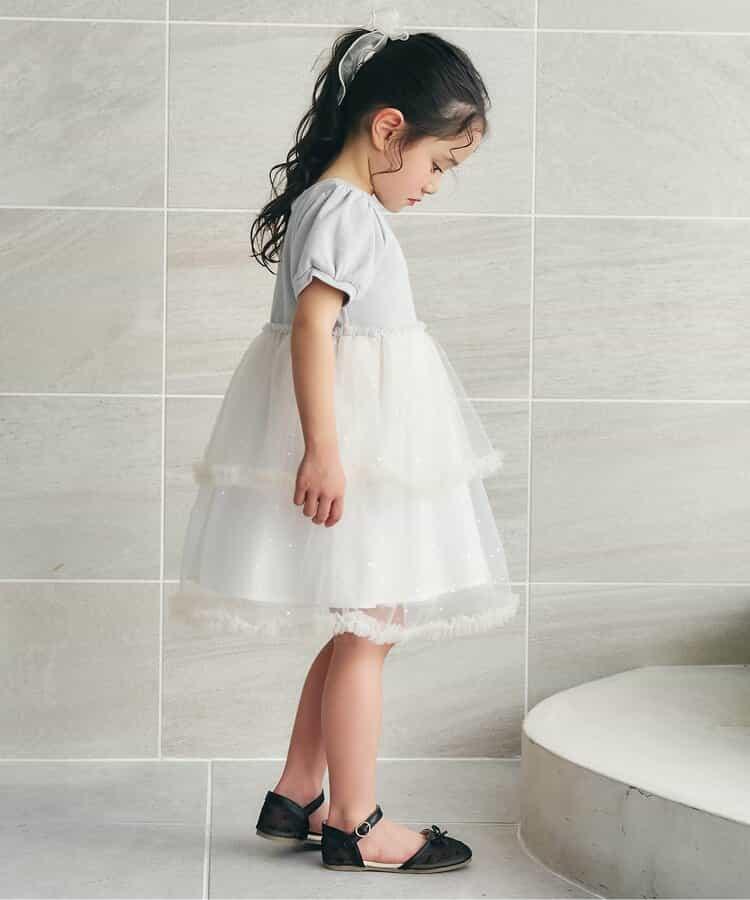 荷葉邊網紗拼接連衣裙