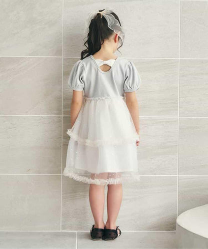 荷葉邊網紗拼接連衣裙