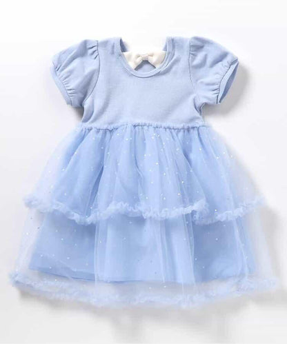 荷葉邊網紗拼接連衣裙