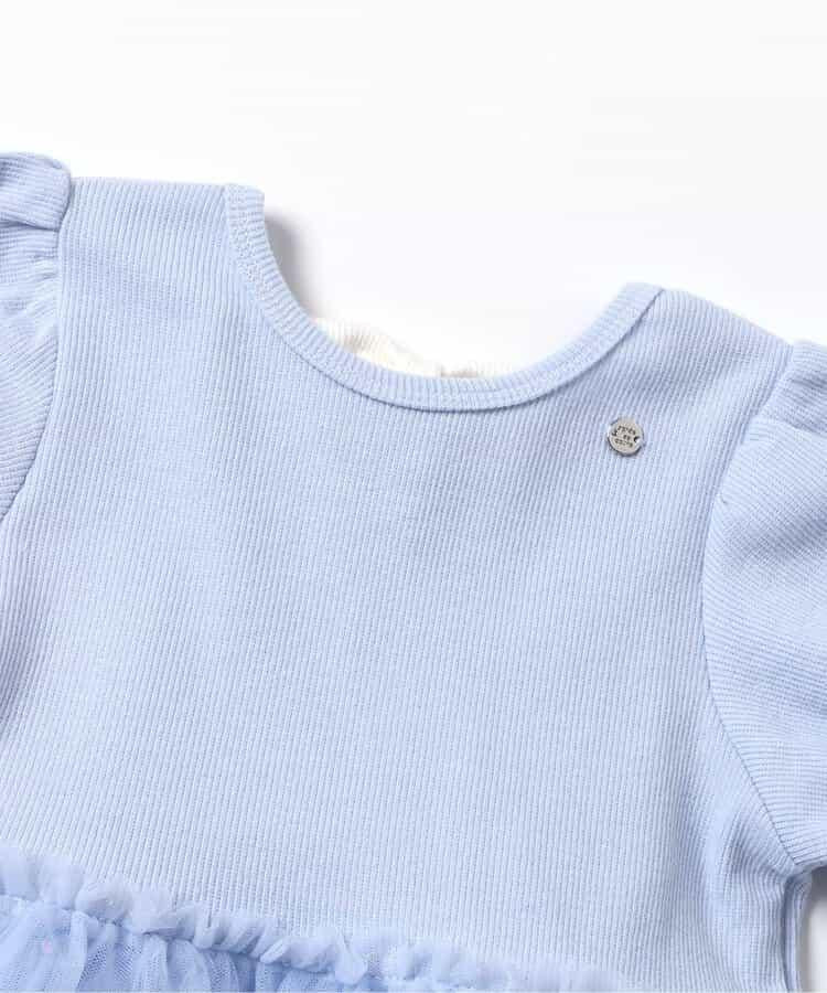 荷葉邊網紗拼接連衣裙