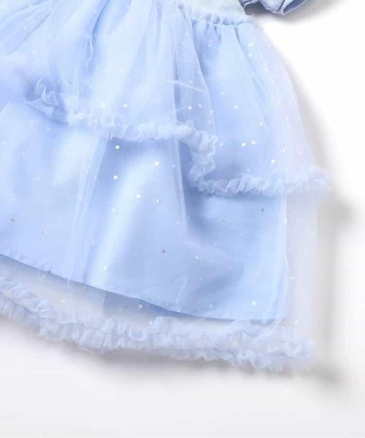 荷葉邊網紗拼接連衣裙