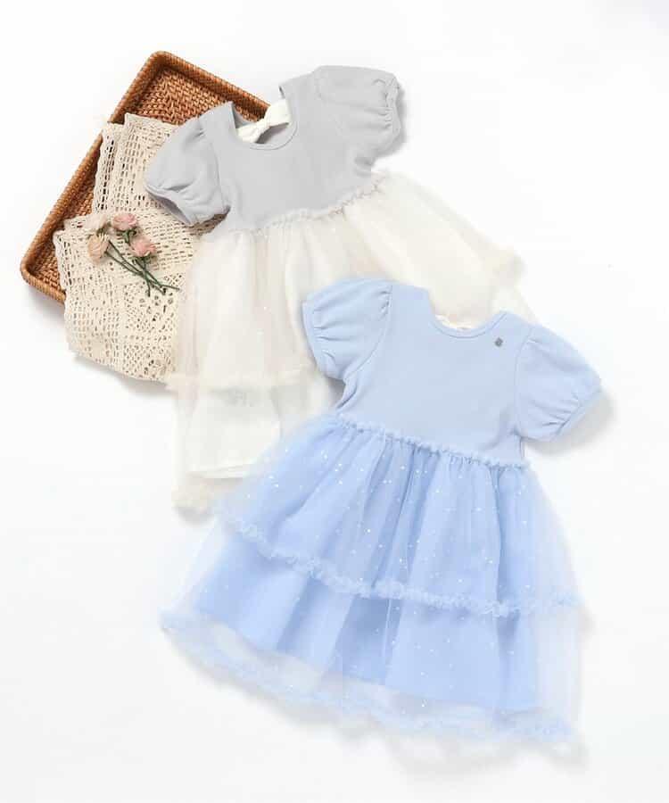 荷葉邊網紗拼接連衣裙