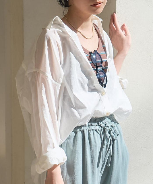 長袖 印度薄紗 透紗襯衫