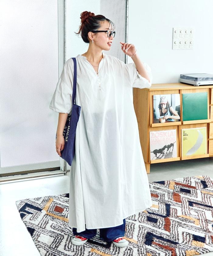 印度紐扣開襟短袖連衣裙