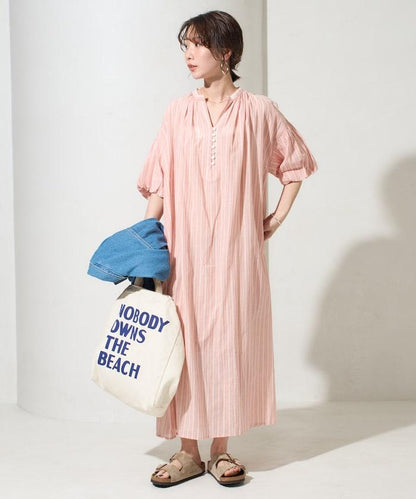 印度紐扣開襟短袖連衣裙