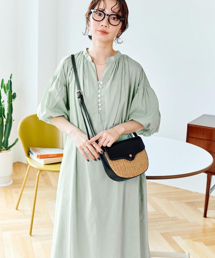 印度紐扣開襟短袖連衣裙