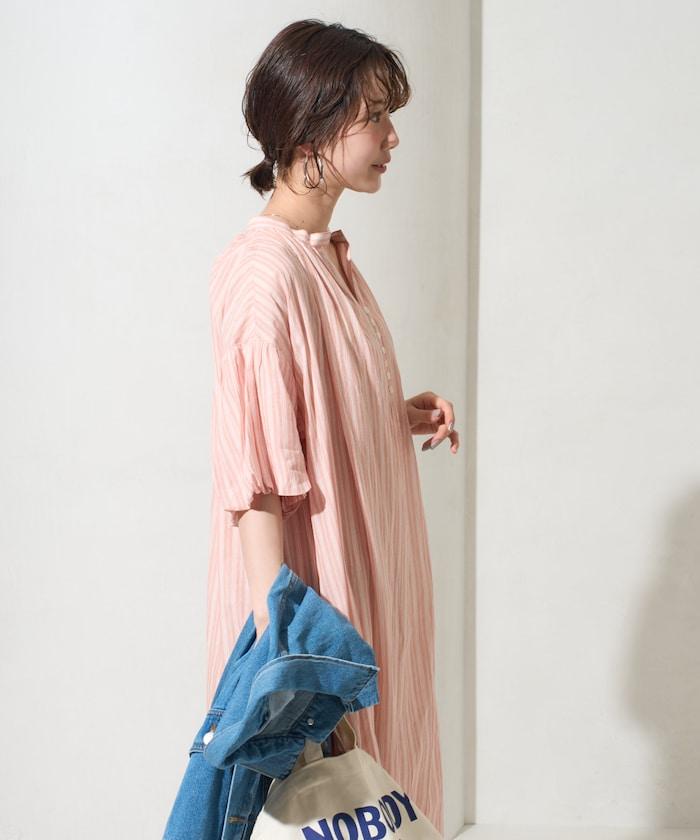 印度紐扣開襟短袖連衣裙