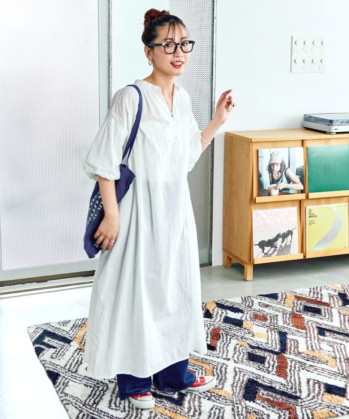 印度紐扣開襟短袖連衣裙