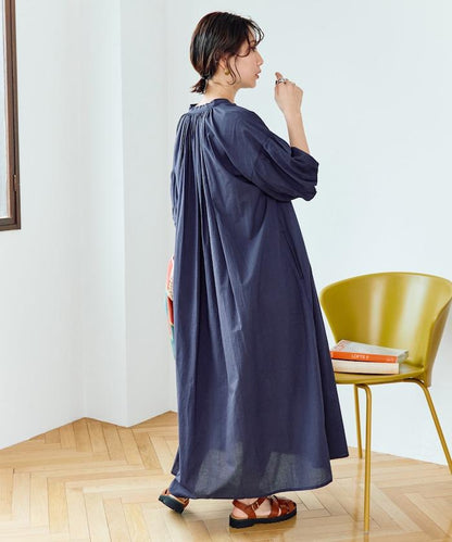 印度紐扣開襟短袖連衣裙