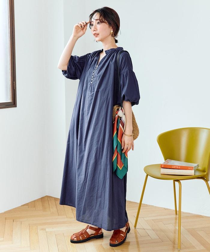 印度紐扣開襟短袖連衣裙