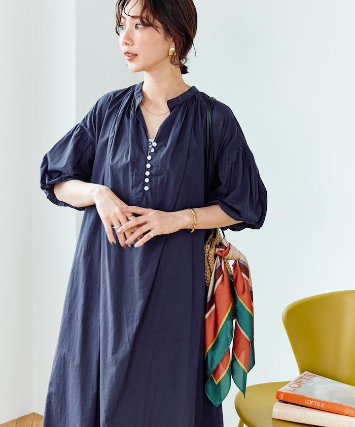 印度紐扣開襟短袖連衣裙