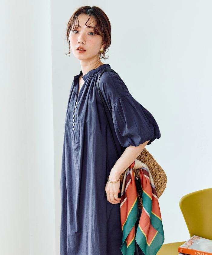 印度紐扣開襟短袖連衣裙