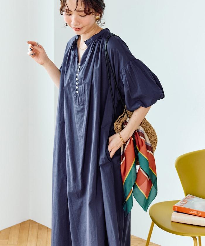 印度紐扣開襟短袖連衣裙