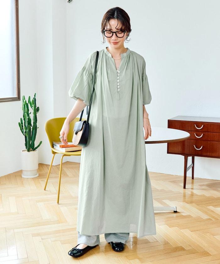 印度紐扣開襟短袖連衣裙