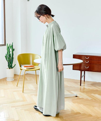 印度紐扣開襟短袖連衣裙