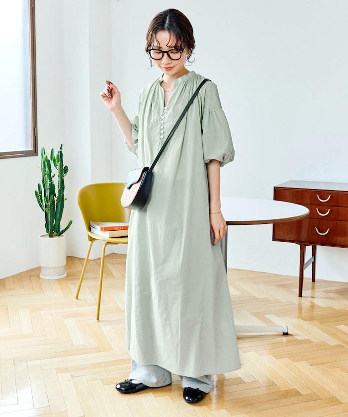 印度紐扣開襟短袖連衣裙