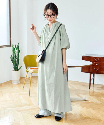 印度紐扣開襟短袖連衣裙