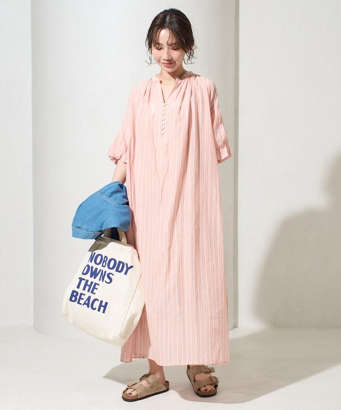 印度紐扣開襟短袖連衣裙