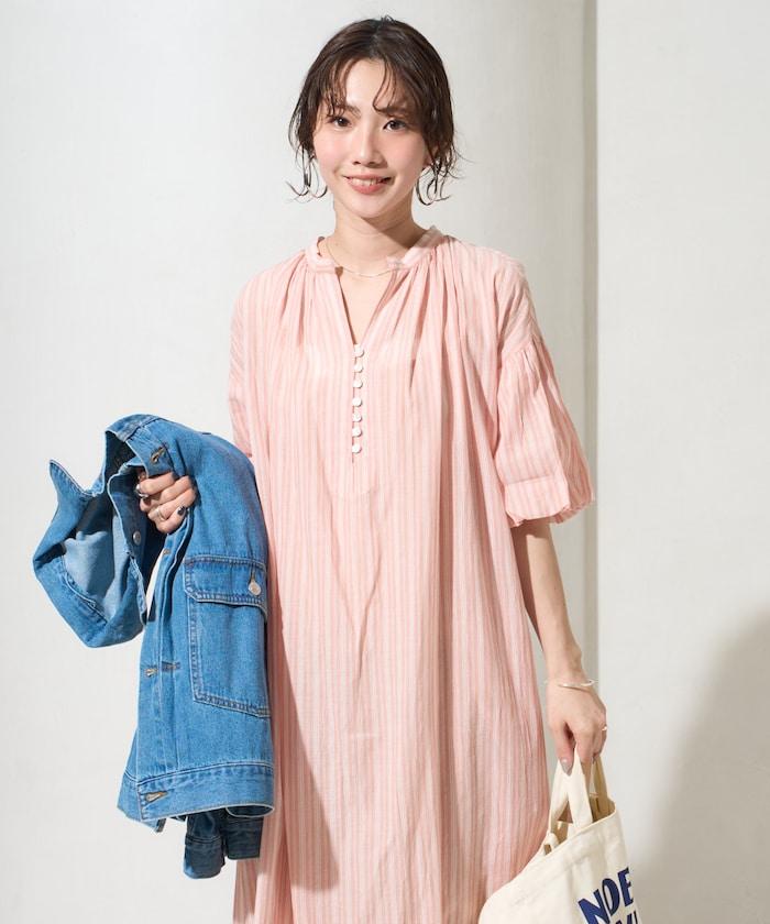 印度紐扣開襟短袖連衣裙