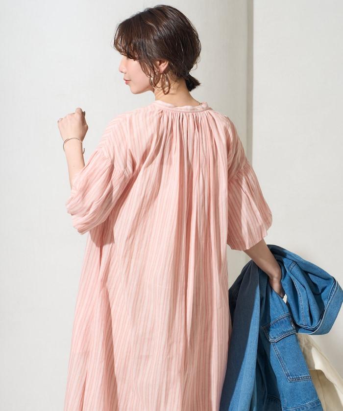 印度紐扣開襟短袖連衣裙