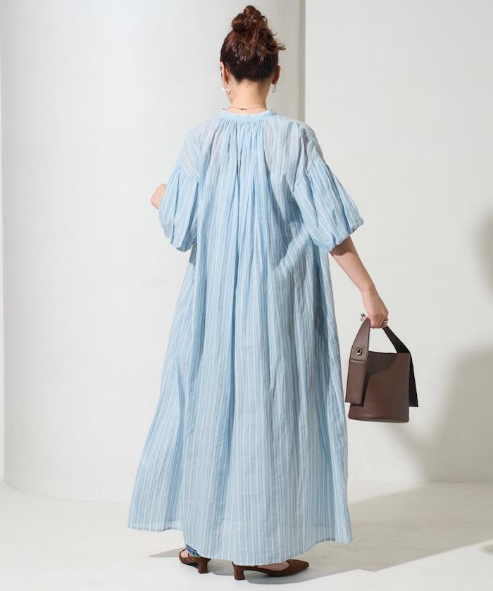 印度紐扣開襟短袖連衣裙