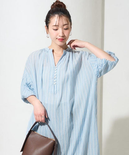 印度紐扣開襟短袖連衣裙