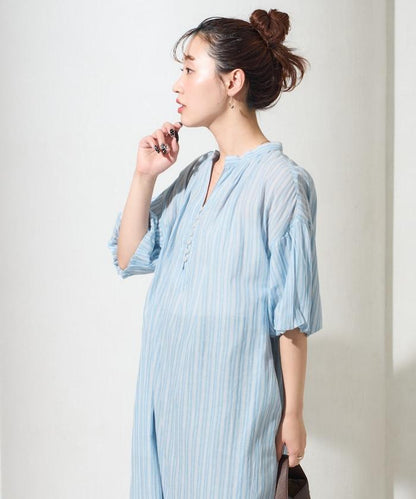 印度紐扣開襟短袖連衣裙