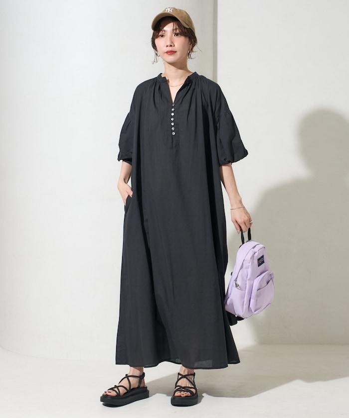 印度紐扣開襟短袖連衣裙